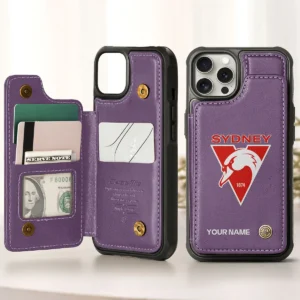 AFL Sydney Swans Personalized Name - Leather Flip Wallet Phone Case HOAFL010725LPC01SYD - Purple