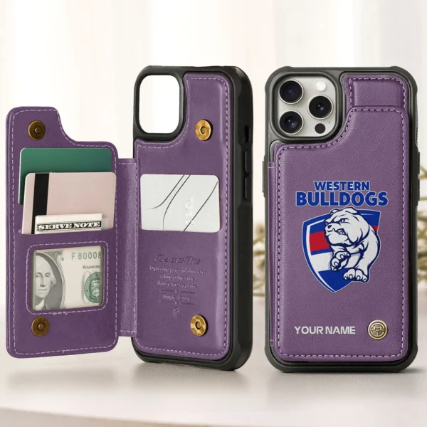 AFL Western Bulldogs Personalized Name - Leather Flip Wallet Phone Case HOAFL010725LPC01WB - Purple