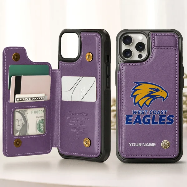AFL West Coast Eagles Personalized Name - Leather Flip Wallet Phone Case HOAFL010725LPC01WCE - Purple