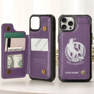 AFL Collingwood Magpies Personalized Name - Leather Flip Wallet Phone Case HOAFL010725LPC02COLL - Purple