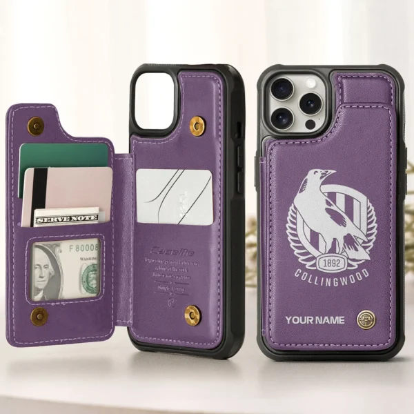 AFL Collingwood Magpies Personalized Name - Leather Flip Wallet Phone Case HOAFL010725LPC02COLL - Purple
