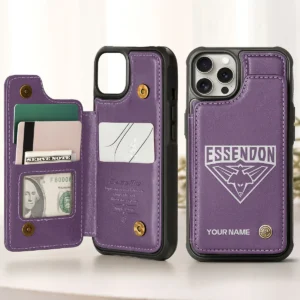 AFL Essendon Bombers Personalized Name - Leather Flip Wallet Phone Case HOAFL010725LPC02ESS - Purple