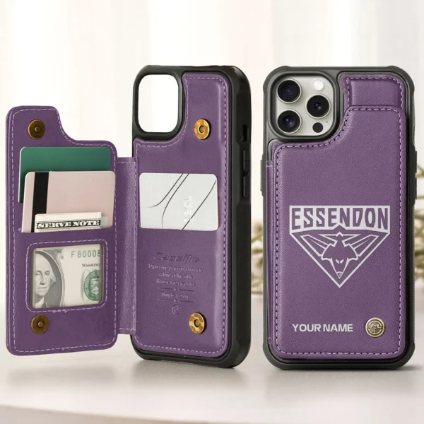 AFL Essendon Bombers Personalized Name - Leather Flip Wallet Phone Case HOAFL010725LPC02ESS - Purple