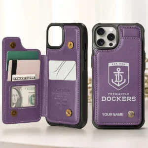 AFL Fremantle Dockers Personalized Name - Leather Flip Wallet Phone Case HOAFL010725LPC02FRE - Purple