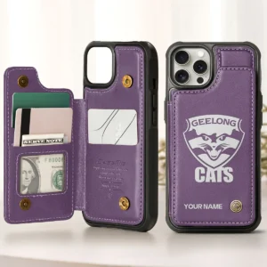 AFL Geelong Cats Personalized Name - Leather Flip Wallet Phone Case HOAFL010725LPC02GEEL - Purple