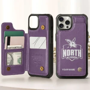 AFL North Melbourne Kangaroos Personalized Name - Leather Flip Wallet Phone Case HOAFL010725LPC02NMFC - Purple