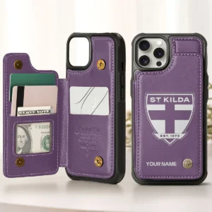 AFL St Kilda Saints Personalized Name - Leather Flip Wallet Phone Case HOAFL010725LPC02STK - Purple