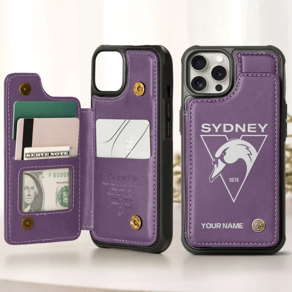 AFL Sydney Swans Personalized Name - Leather Flip Wallet Phone Case HOAFL010725LPC02SYD - Purple