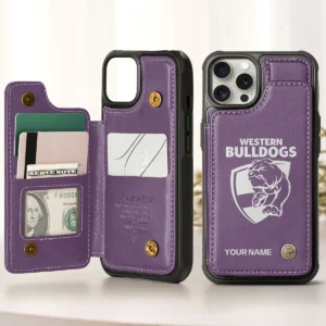 AFL Western Bulldogs Personalized Name - Leather Flip Wallet Phone Case HOAFL010725LPC02WB - Purple