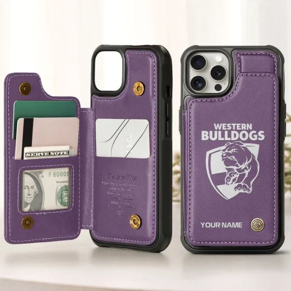 AFL Western Bulldogs Personalized Name - Leather Flip Wallet Phone Case HOAFL010725LPC02WB - Purple