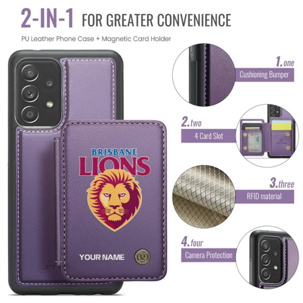 AFL Brisbane Lions Personalized Name - Leather Flip Wallet Phone Case HOAFL010725LPC01BL - Purple - Image 3