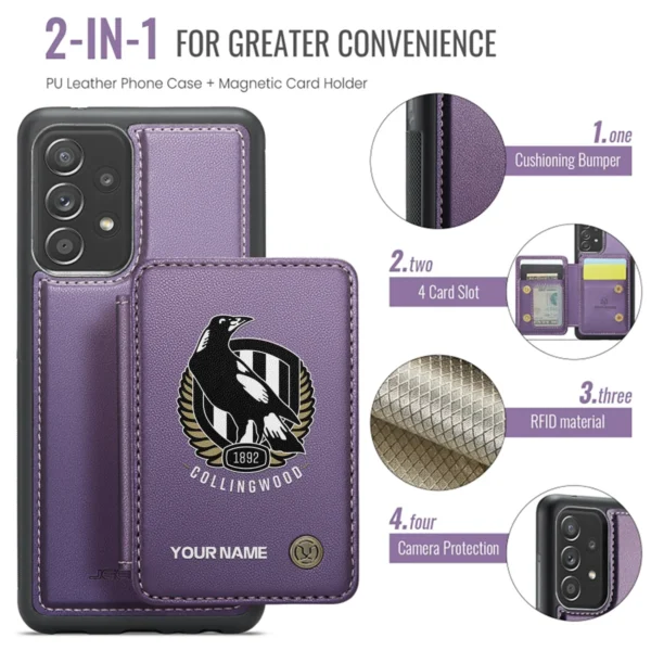AFL Collingwood Magpies Personalized Name - Leather Flip Wallet Phone Case HOAFL010725LPC01COLL - Purple - Image 3