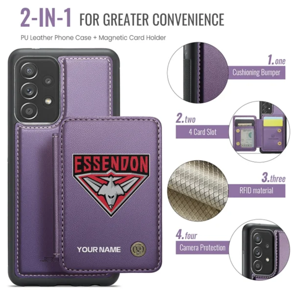 AFL Essendon Bombers Personalized Name - Leather Flip Wallet Phone Case HOAFL010725LPC01ESS - Purple - Image 3
