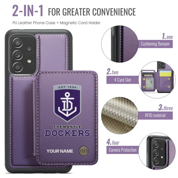 AFL Fremantle Dockers Personalized Name - Leather Flip Wallet Phone Case HOAFL010725LPC01FRE - Purple - Image 3