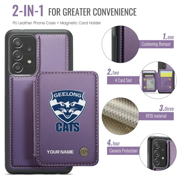 AFL Geelong Cats Personalized Name - Leather Flip Wallet Phone Case HOAFL010725LPC01GEEL - Purple - Image 3