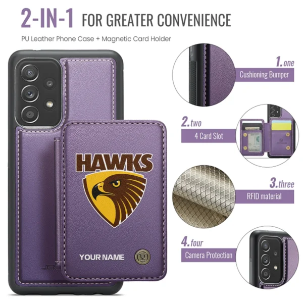 AFL Hawthorn Hawks Personalized Name - Leather Flip Wallet Phone Case HOAFL010725LPC01HAW - Purple - Image 3
