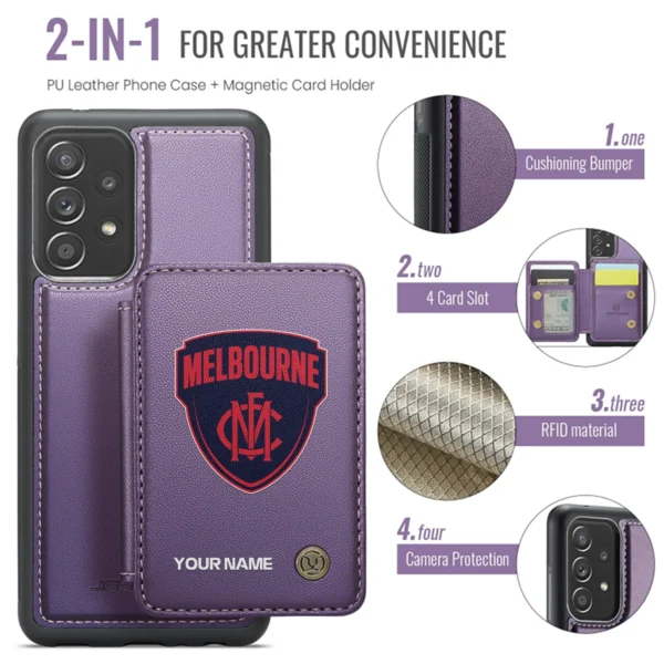 AFL Melbourne Demons Personalized Name - Leather Flip Wallet Phone Case HOAFL010725LPC01MELB - Purple - Image 3