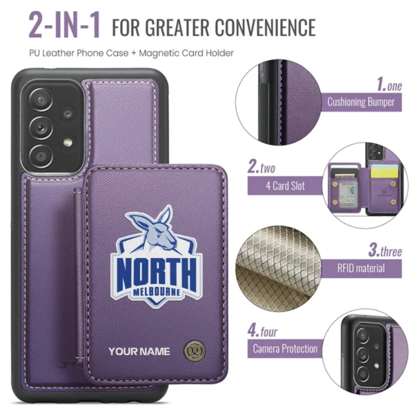 AFL North Melbourne Kangaroos Personalized Name - Leather Flip Wallet Phone Case HOAFL010725LPC01NMFC - Purple - Image 3