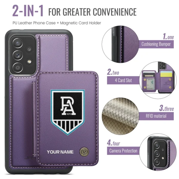 AFL Port Adelaide Power Personalized Name - Leather Flip Wallet Phone Case HOAFL010725LPC01PORT - Purple - Image 3