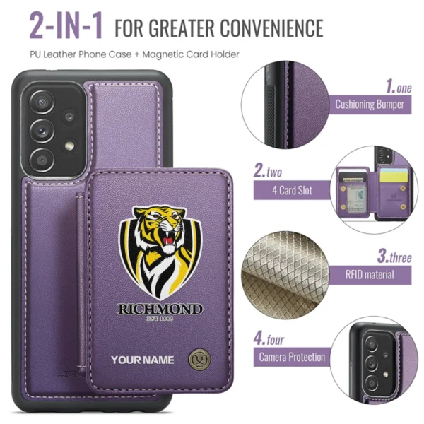 AFL Richmond Tigers Personalized Name - Leather Flip Wallet Phone Case HOAFL010725LPC01RICH - Purple - Image 3