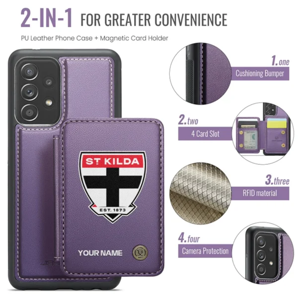 AFL St Kilda Saints Personalized Name - Leather Flip Wallet Phone Case HOAFL010725LPC01STK - Purple - Image 3