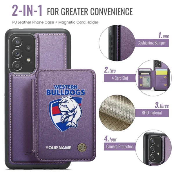 AFL Western Bulldogs Personalized Name - Leather Flip Wallet Phone Case HOAFL010725LPC01WB - Purple - Image 3