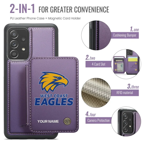 AFL West Coast Eagles Personalized Name - Leather Flip Wallet Phone Case HOAFL010725LPC01WCE - Purple - Image 3