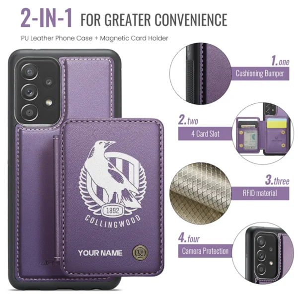 AFL Collingwood Magpies Personalized Name - Leather Flip Wallet Phone Case HOAFL010725LPC02COLL - Purple - Image 3