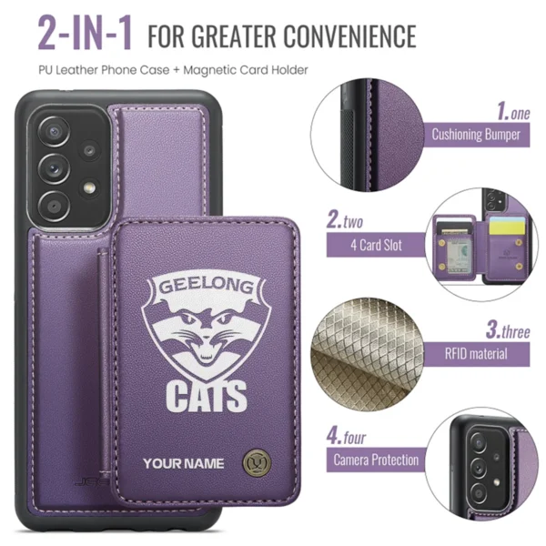 AFL Geelong Cats Personalized Name - Leather Flip Wallet Phone Case HOAFL010725LPC02GEEL - Purple - Image 3