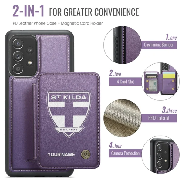 AFL St Kilda Saints Personalized Name - Leather Flip Wallet Phone Case HOAFL010725LPC02STK - Purple - Image 3