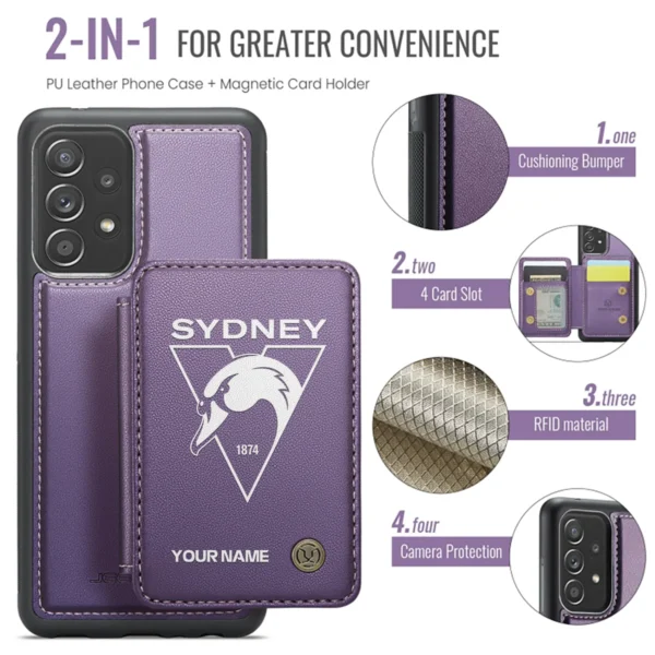 AFL Sydney Swans Personalized Name - Leather Flip Wallet Phone Case HOAFL010725LPC02SYD - Purple - Image 3
