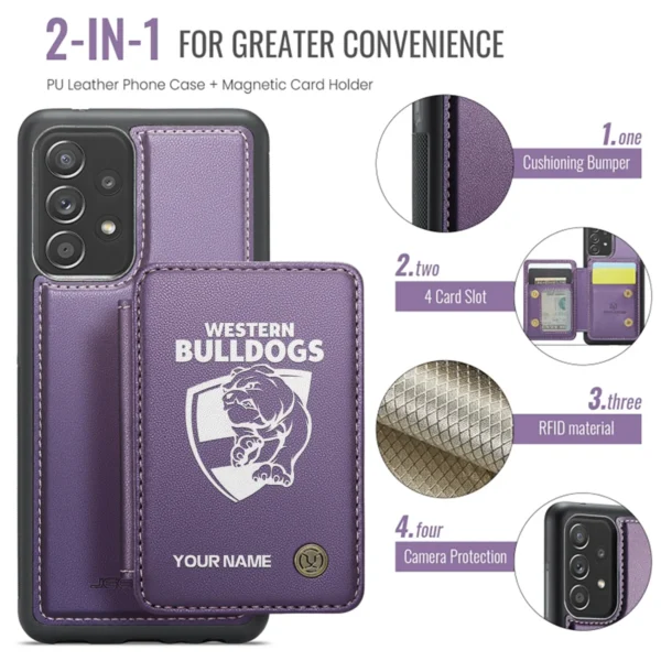 AFL Western Bulldogs Personalized Name - Leather Flip Wallet Phone Case HOAFL010725LPC02WB - Purple - Image 3