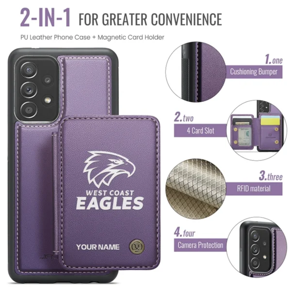 AFL West Coast Eagles Personalized Name - Leather Flip Wallet Phone Case HOAFL010725LPC02WCE - Purple - Image 3