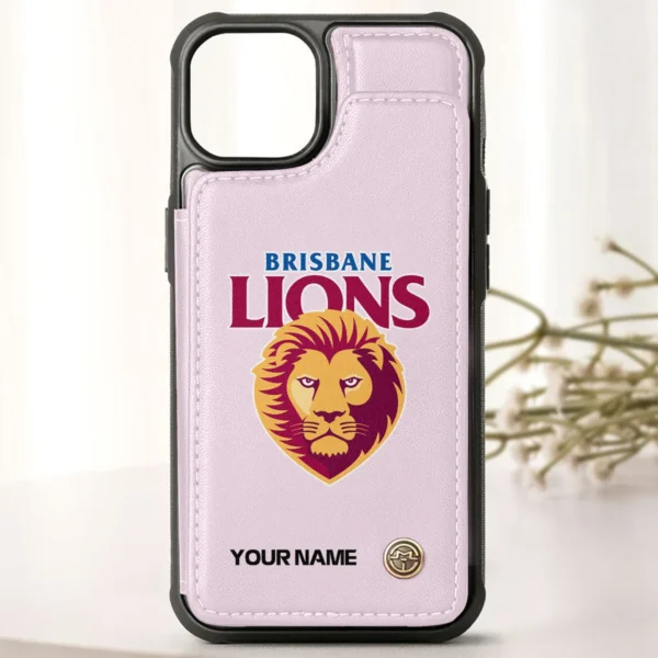 AFL Brisbane Lions Personalized Name - Leather Flip Wallet Phone Case HOAFL010725LPC01BL - Light Pink - Image 2