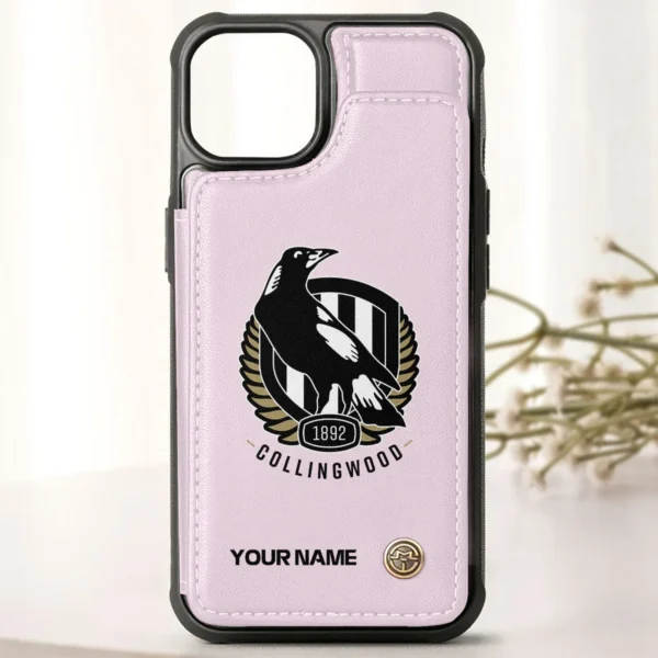 AFL Collingwood Magpies Personalized Name - Leather Flip Wallet Phone Case HOAFL010725LPC01COLL - Light Pink - Image 2
