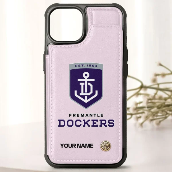 AFL Fremantle Dockers Personalized Name - Leather Flip Wallet Phone Case HOAFL010725LPC01FRE - Light Pink - Image 2