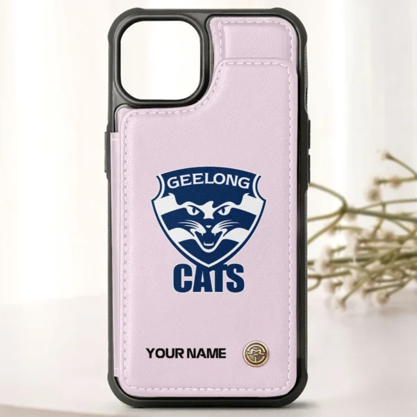 AFL Geelong Cats Personalized Name - Leather Flip Wallet Phone Case HOAFL010725LPC01GEEL - Light Pink - Image 2