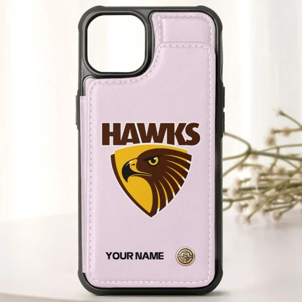 AFL Hawthorn Hawks Personalized Name - Leather Flip Wallet Phone Case HOAFL010725LPC01HAW - Light Pink - Image 2