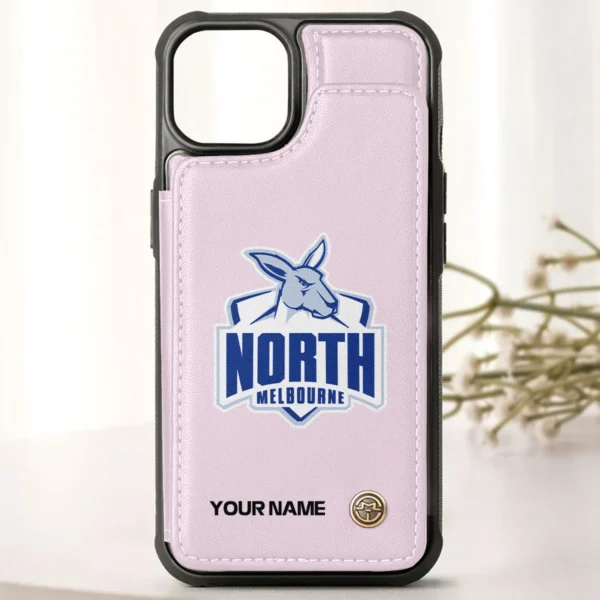 AFL North Melbourne Kangaroos Personalized Name - Leather Flip Wallet Phone Case HOAFL010725LPC01NMFC - Light Pink - Image 2