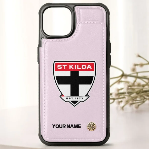 AFL St Kilda Saints Personalized Name - Leather Flip Wallet Phone Case HOAFL010725LPC01STK - Light Pink - Image 2