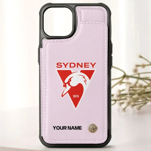 AFL Sydney Swans Personalized Name - Leather Flip Wallet Phone Case HOAFL010725LPC01SYD - Light Pink - Image 2