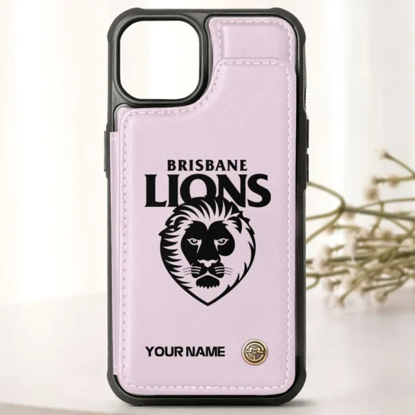 AFL Brisbane Lions Personalized Name - Leather Flip Wallet Phone Case HOAFL010725LPC02BL - Light Pink - Image 2