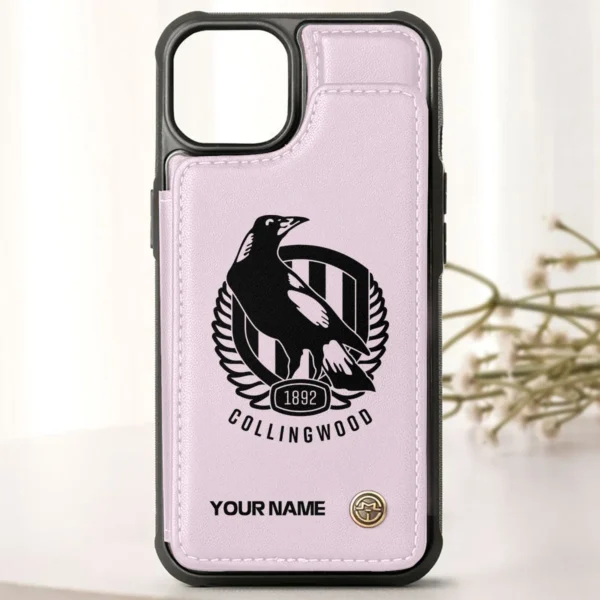 AFL Collingwood Magpies Personalized Name - Leather Flip Wallet Phone Case HOAFL010725LPC02COLL - Light Pink - Image 2