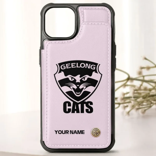 AFL Geelong Cats Personalized Name - Leather Flip Wallet Phone Case HOAFL010725LPC02GEEL - Light Pink - Image 2