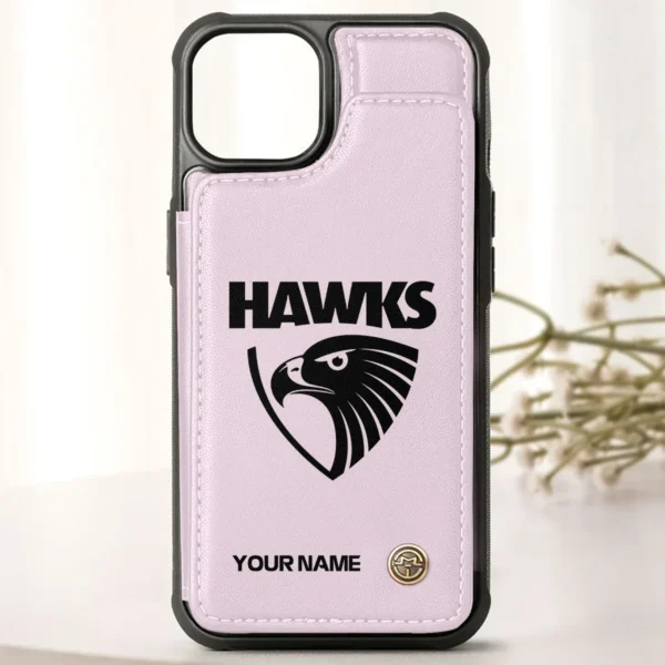 AFL Hawthorn Hawks Personalized Name - Leather Flip Wallet Phone Case HOAFL010725LPC02HAW - Light Pink - Image 2