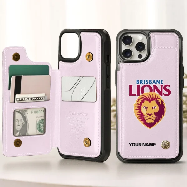 AFL Brisbane Lions Personalized Name - Leather Flip Wallet Phone Case HOAFL010725LPC01BL - Light Pink