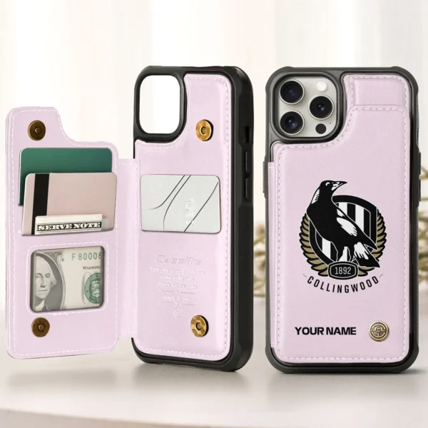AFL Collingwood Magpies Personalized Name - Leather Flip Wallet Phone Case HOAFL010725LPC01COLL - Light Pink