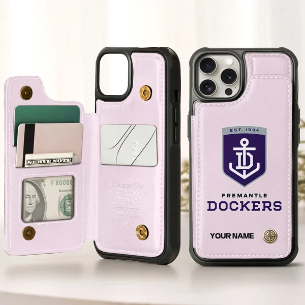 AFL Fremantle Dockers Personalized Name - Leather Flip Wallet Phone Case HOAFL010725LPC01FRE - Light Pink
