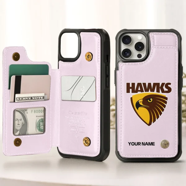 AFL Hawthorn Hawks Personalized Name - Leather Flip Wallet Phone Case HOAFL010725LPC01HAW - Light Pink