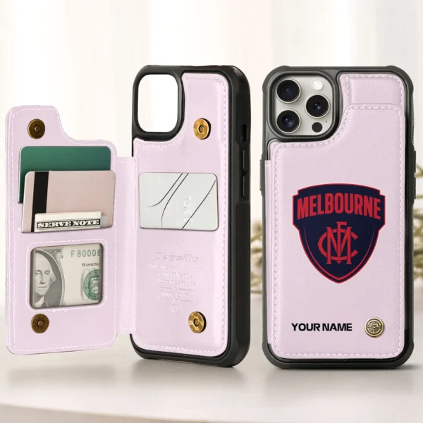 AFL Melbourne Demons Personalized Name - Leather Flip Wallet Phone Case HOAFL010725LPC01MELB - Light Pink